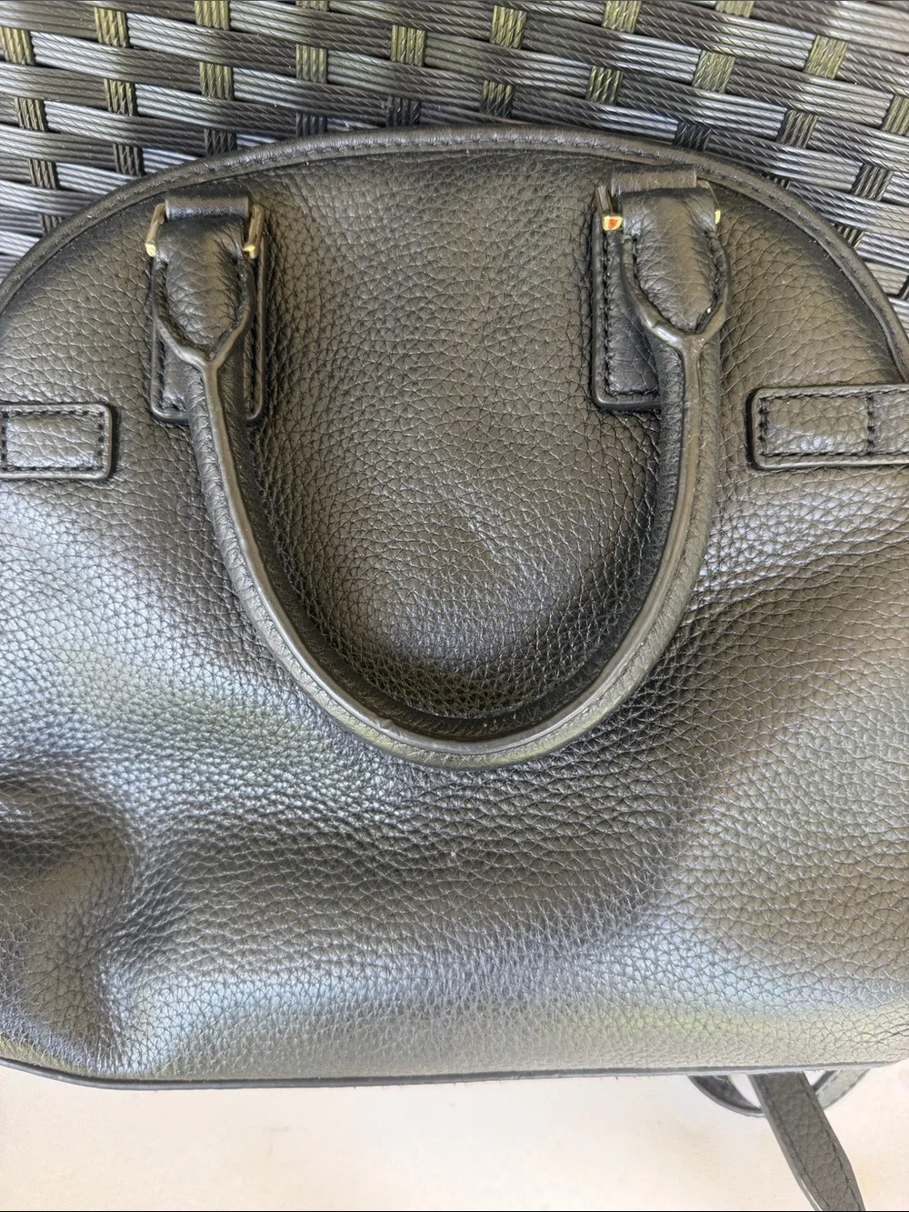 Michael Kors Black Pebbled Leather Dome Satchel with Gold Hardware